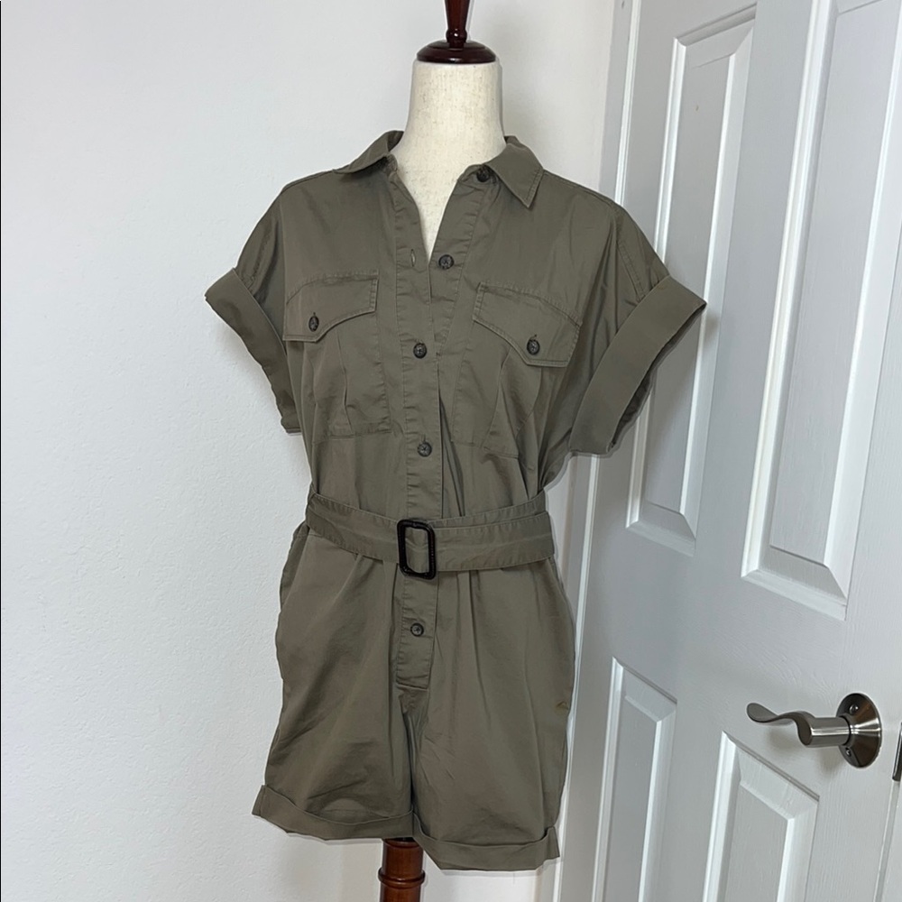 Banana Republic Chic Olive Button-Up Romper with Belt - Picture 8 of 11